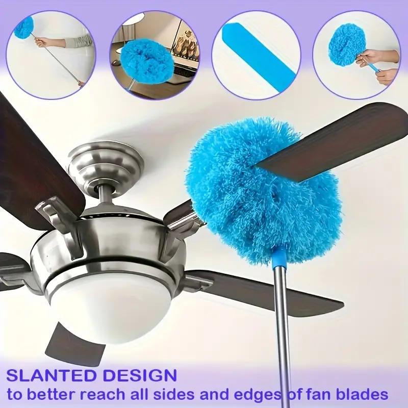 Gift for Mom, Extendable Microfiber Ceiling Fan Duster, Long Handle Rotating Dusting Tool, Reusable Duster for High Ceilings & Hard-to-Reach Areas