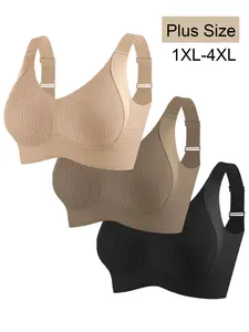 Women's 3-Pack Plus Size Seamless Wireless Padded Bras with Wide Straps, Sizes 1xl-4xl, Casual Daily Wear, Medium Support, Plain Pattern, Bralette