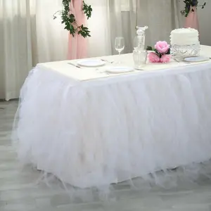 Tulle Table Skirt 21ft White - 4 Layer Pleated Tutu for Stylish & Soft Event Table Cover