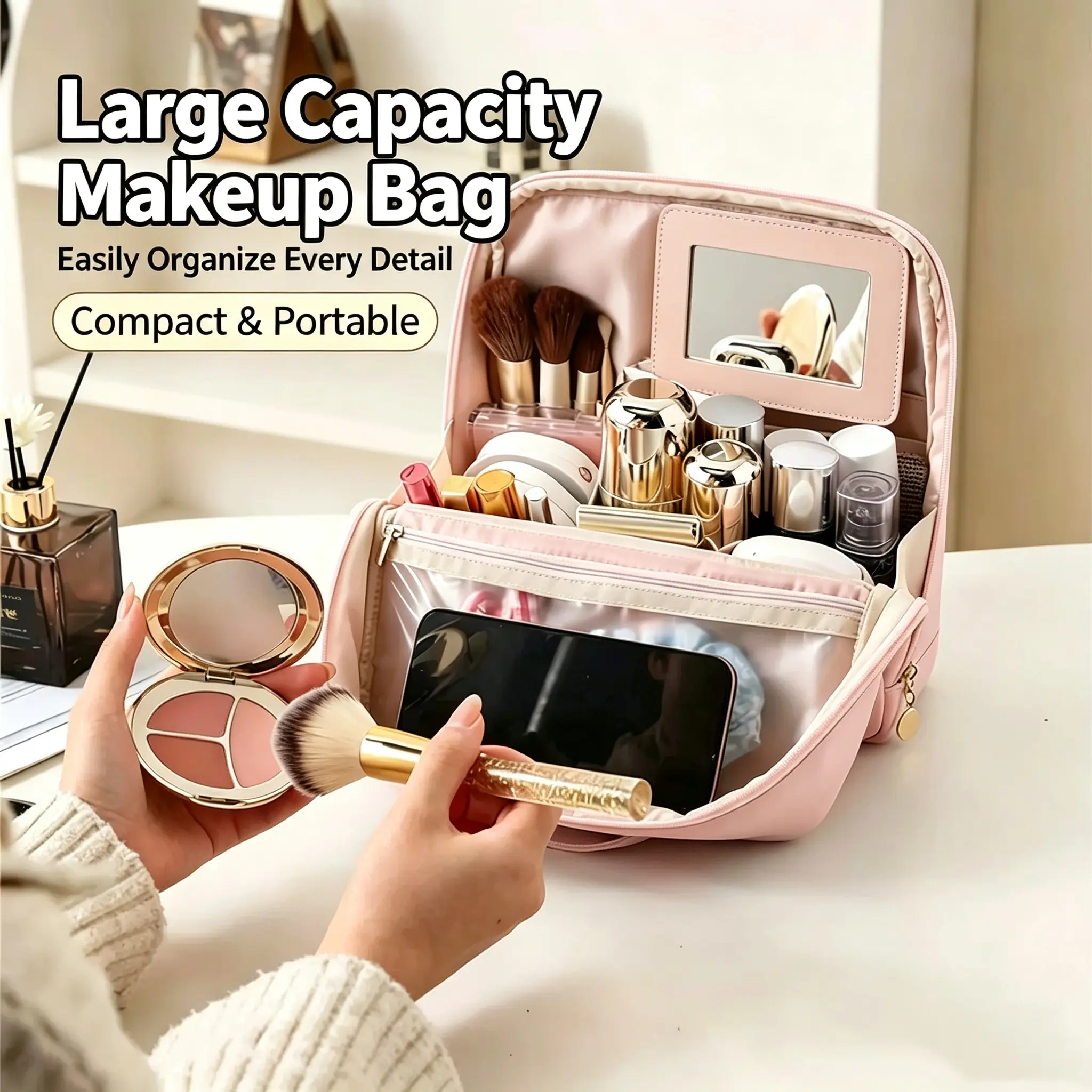 Large Capacity Multi-Layer Standing Makeup Bag, Portable Travel Cosmetic Organizer, Handheld Multifunctional Wash Kit, Easy Storage Case, Cosmetics Organizer, Cosmetic Travel Bags, Travel Beauty Bag stylish luxury pouch storage bag