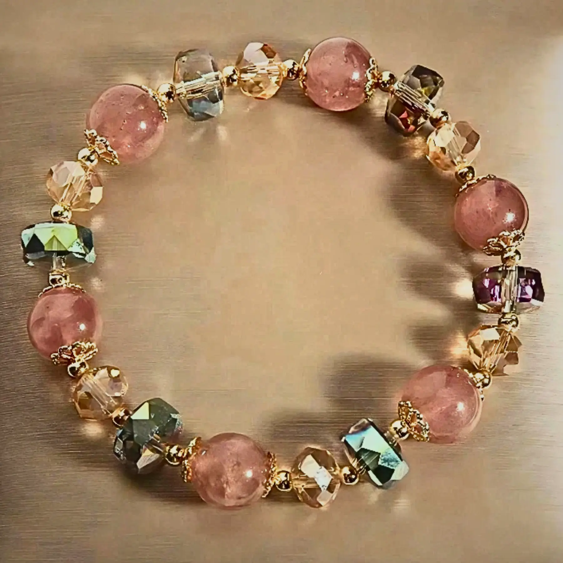 Lucky Strawberry Bead Bracelet, Colorful Glass Crystal Fashion Jewelry Gift