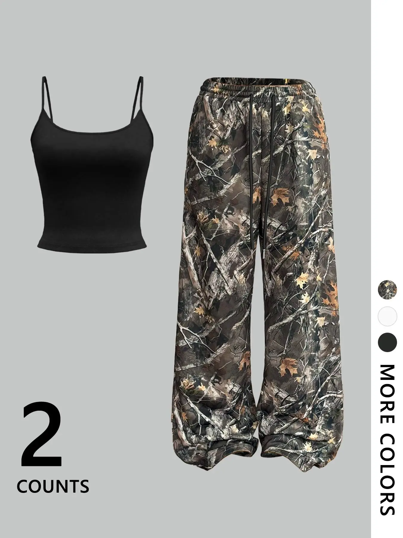 Women's Plain Cami Top Fitted & Camo Print Wide Leg Pants, Casual Fashion Cozy Two-piece Set for Daily Outdoor Wear, Ladies Clothes for All Seasons,Airport Outfit