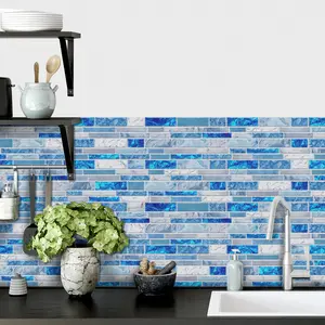 12/24 pieces of marble-effect self-adhesive tile stickers, black and white 3D textured plastic tiles, waterproof and oil-proof, easy to bond, checkered pattern, rectangular shape, suitable for interior wall decoration, Decorative Wall Sticker