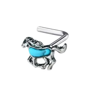 Horse Nose Piercing 20 Gauge with Blue Gemstone and Silver Base