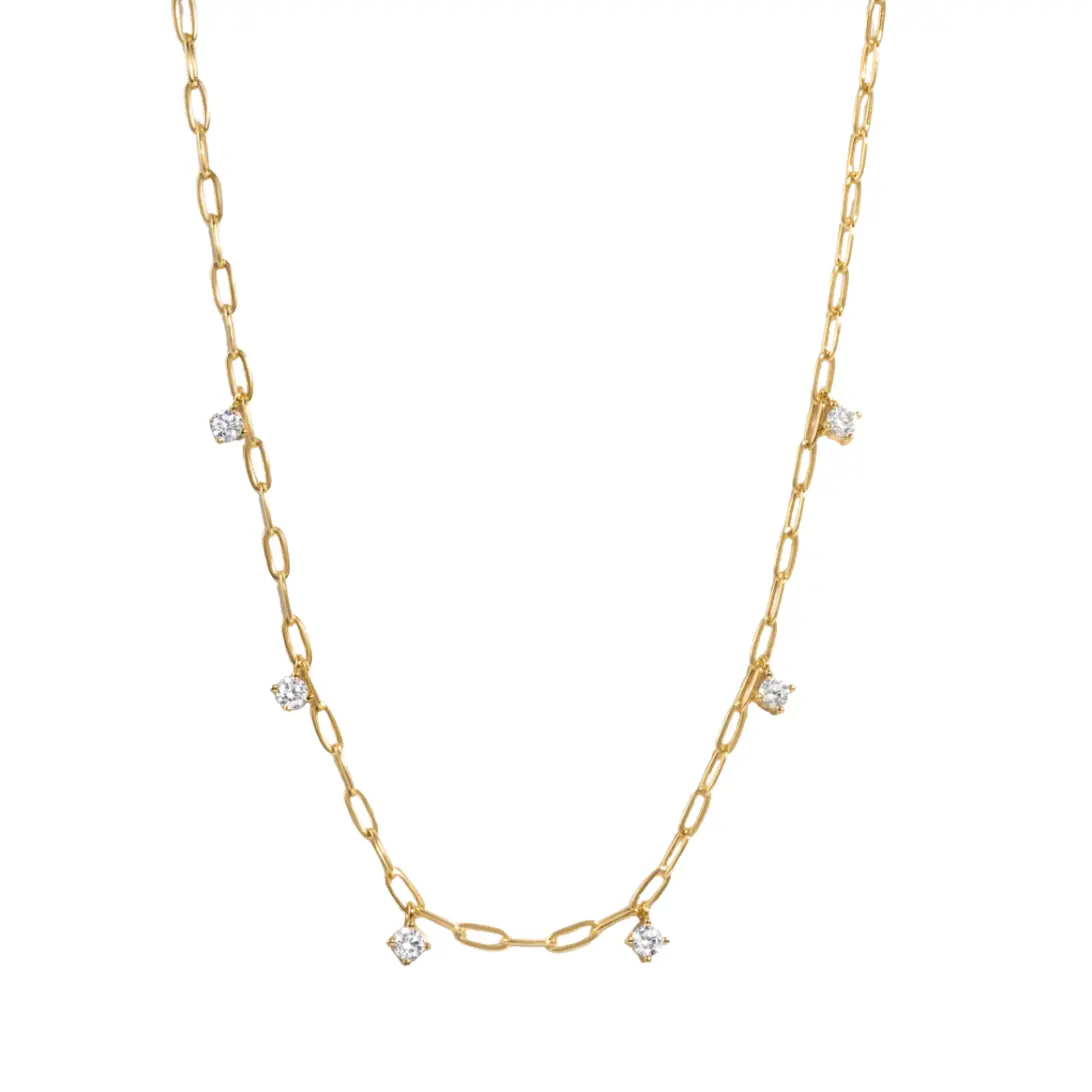 CZ Dangly Paperclip Necklace