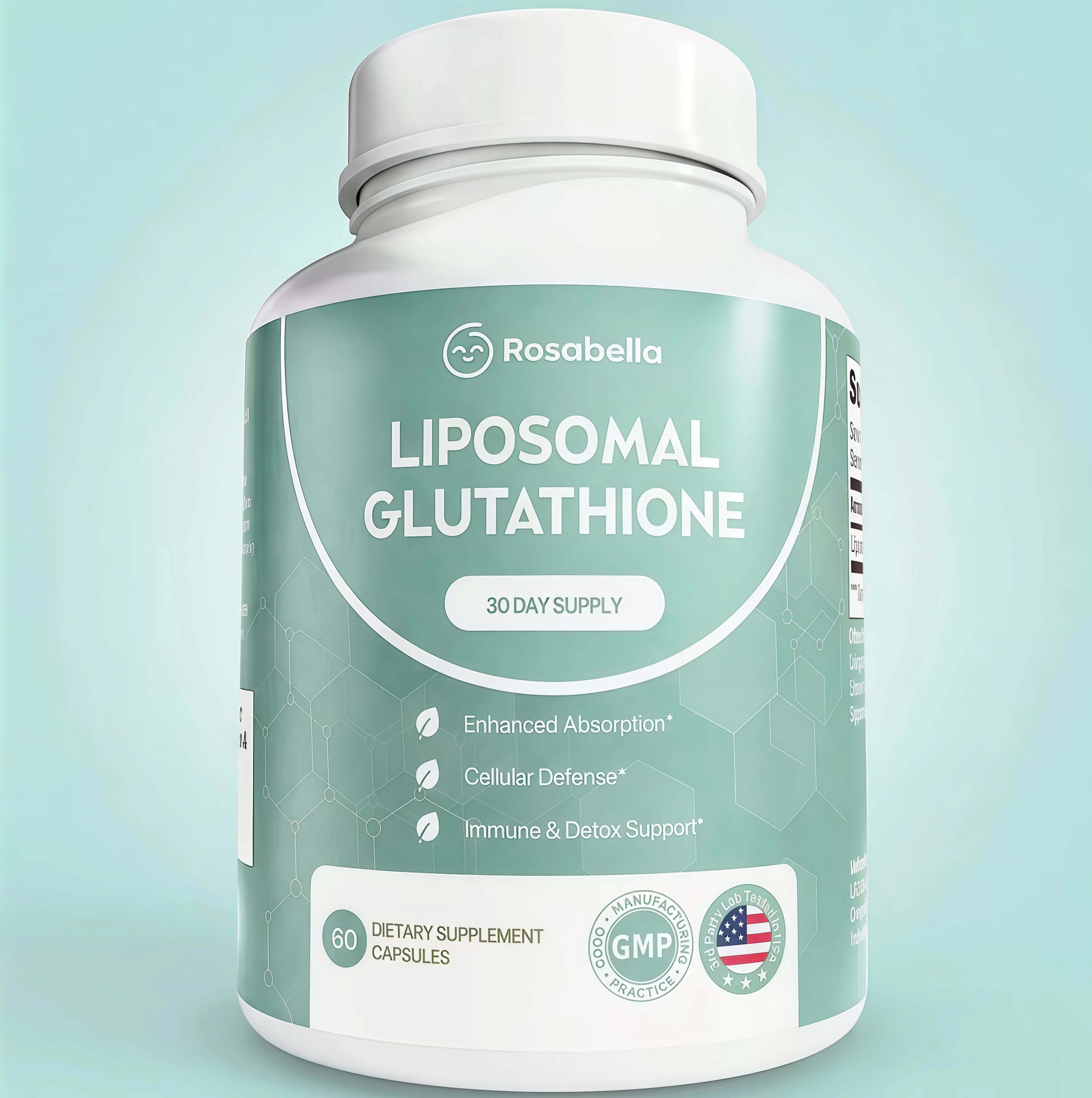 Liposomal Glutathione Capsules SE– Skin Glow, Immune & Detox Support (60 Count) - Rosabella