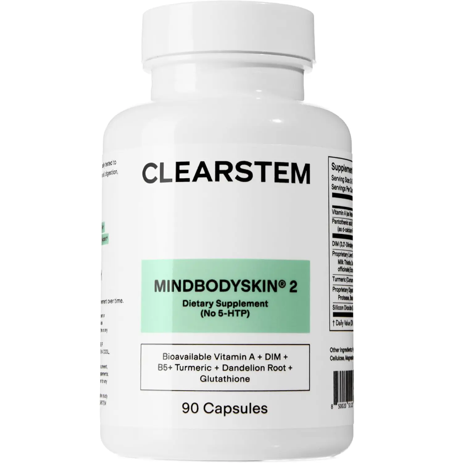 CLEARSTEM - MINDBODYSKIN Hormonal Acne Supplement (No 5-HTP) - Natural DIM Supplement - Skin Care Vitamins - Hormone Balance, Antioxidants - Gluten Free, Cruelty Free - 30 Servings, 90 Capsules