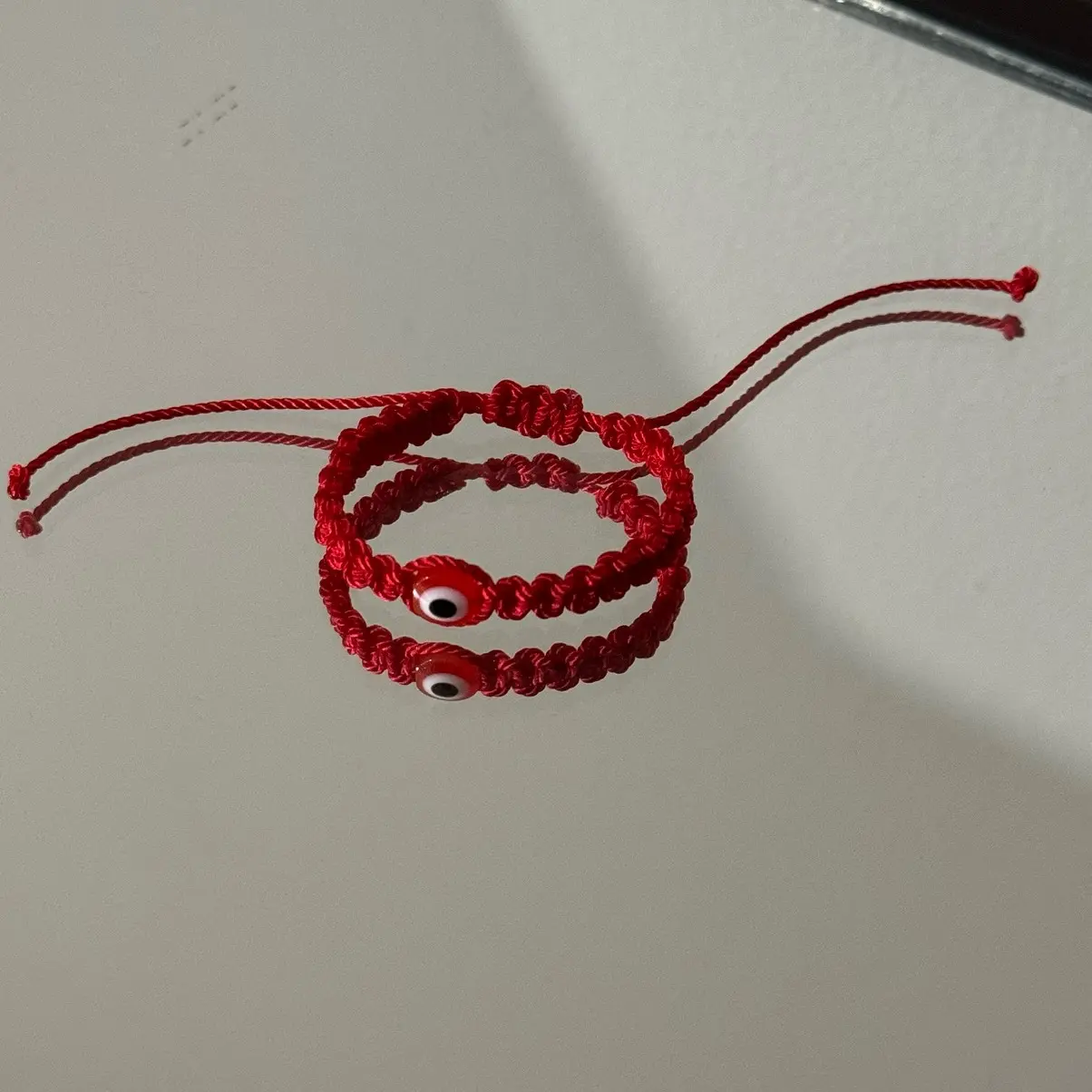Evil Eye Newborn/Toddler Rope Bracelet - Red Rope Design with red Beads
