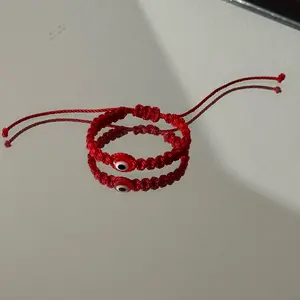 Evil Eye Newborn/Toddler Rope Bracelet - Red Rope Design with red Beads
