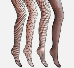 4-Pack Women's Fishnet Stockings Cross Seamless Nylon Mesh Tights Pantyhose Soft Stretchy Spandex Geometric Look One Size Fits Most