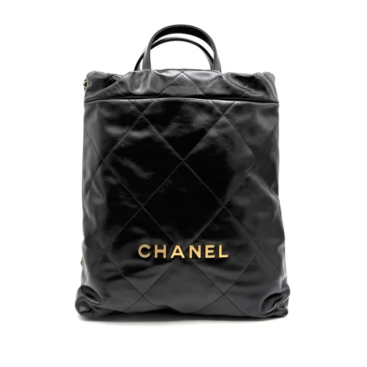 Pre-owned CHANEL Leather Backpacks CALUXB 22 backpack in black shiny calfskin leather