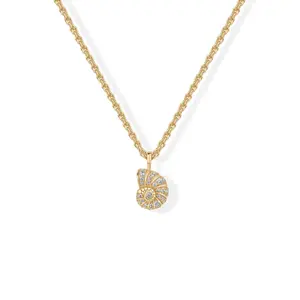 Nautilus Shell Necklace with Sparkling Crystals, 14K Gold Plated Braided Chain, Elegant Minimalist Jewelry, Great for Everyday Wear & Layering, Unique Gift for Her