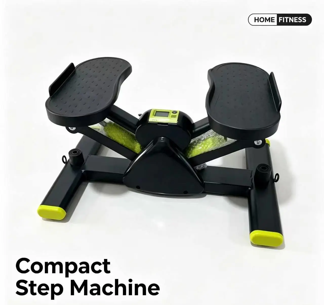 Portable Twist Stepper Exercise Machine with Resistance Bands, Low‑Impact Hydraulic Compact Fitness Gear, Quiet Unit with LCD Workout Monitor for Home & Office Daily Muscle Training, Black‑Green