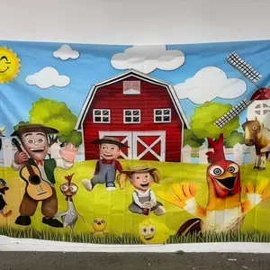 Farm Themed Party Banner, 1 Count Farm Animal Pattern Pull Flag, Photo Props Background Cloth, Indoor & Outdoor Home Background Decoration, Room Decor Banner, Yard Sign Banner, Decorative Banner, Party Decorations Banners