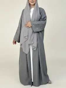 Arabic Clothing- Women's Moon Embroidery Abaya without Hijabs, Summer Outfits 2024, Modest Casual Long Sleeve Open Front Muslim Abaya, Islamic Clothing, Modesty Muslim Clothing