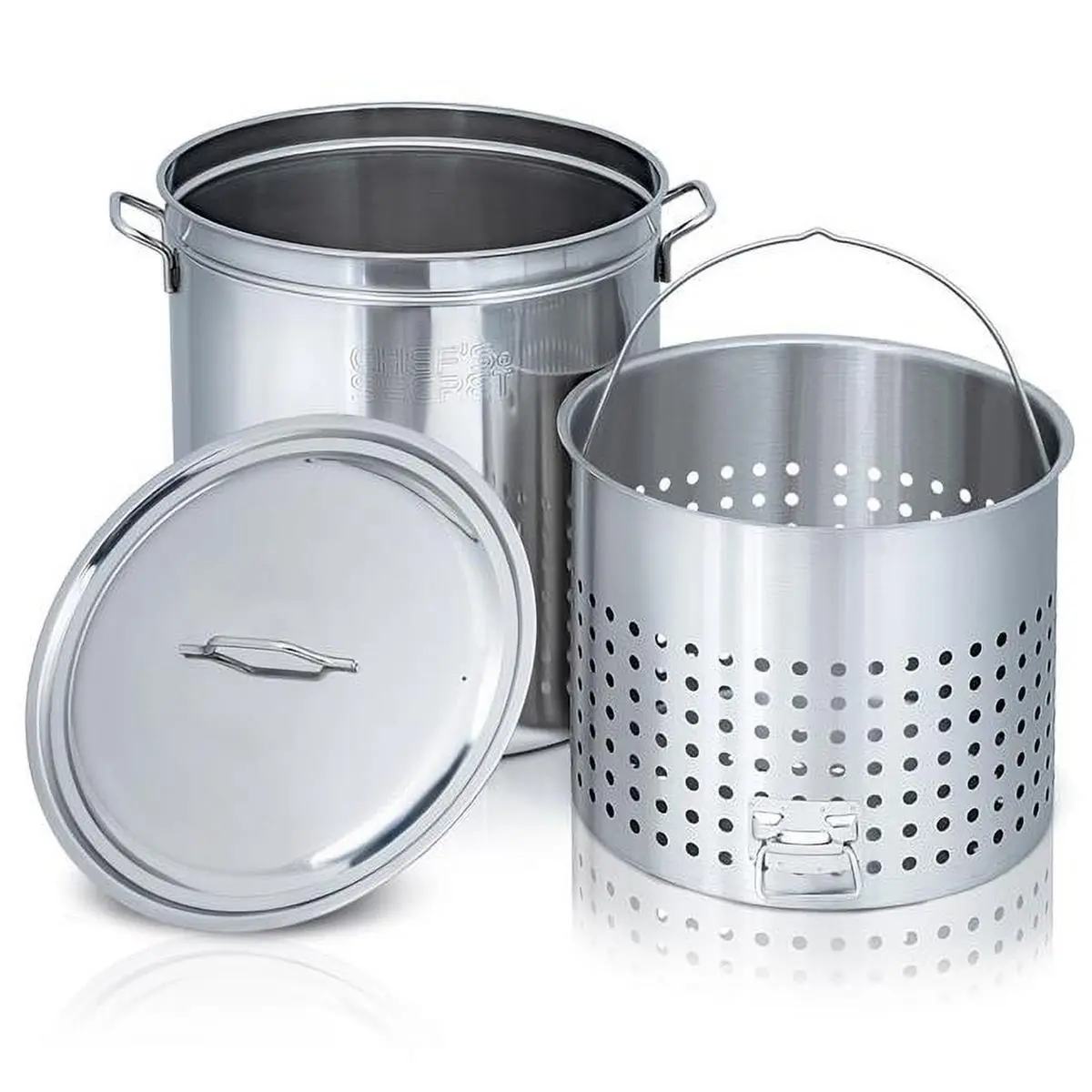 212 MAIN Heavy-Duty 82 qt. Stainless Steel Stockpot - Induction & Oven-Safe Kitchen Cookware with Perforated Strainer Basket and Lid