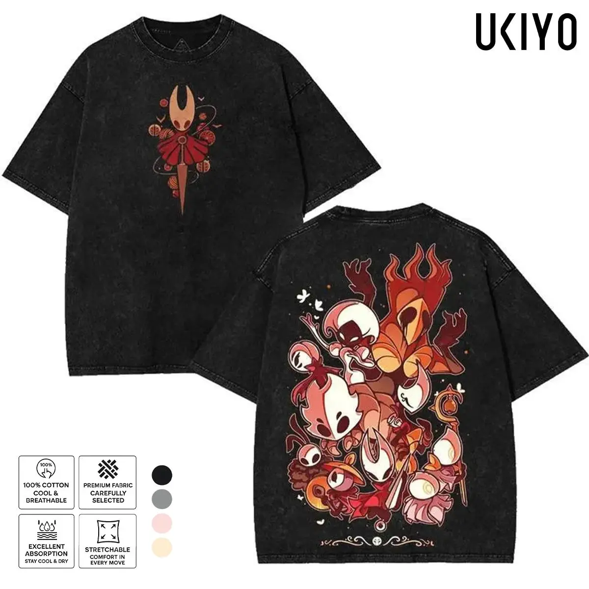 Hollow Knight Silksong Grimm Troupe Graphic Tee | Vintage Mineral Washed Oversized T-Shirt | Nightmare King Hornet Heavyweight Cotton Menswear Streetwear Top
