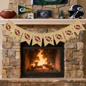 Football Banner  Party Burlap Bunting Banner  Theme Birthday Supplies Mantel Decoration