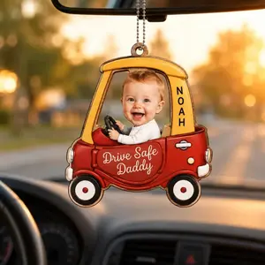 Personalized double-layered wooden car ornament - a unique car accessory for dad