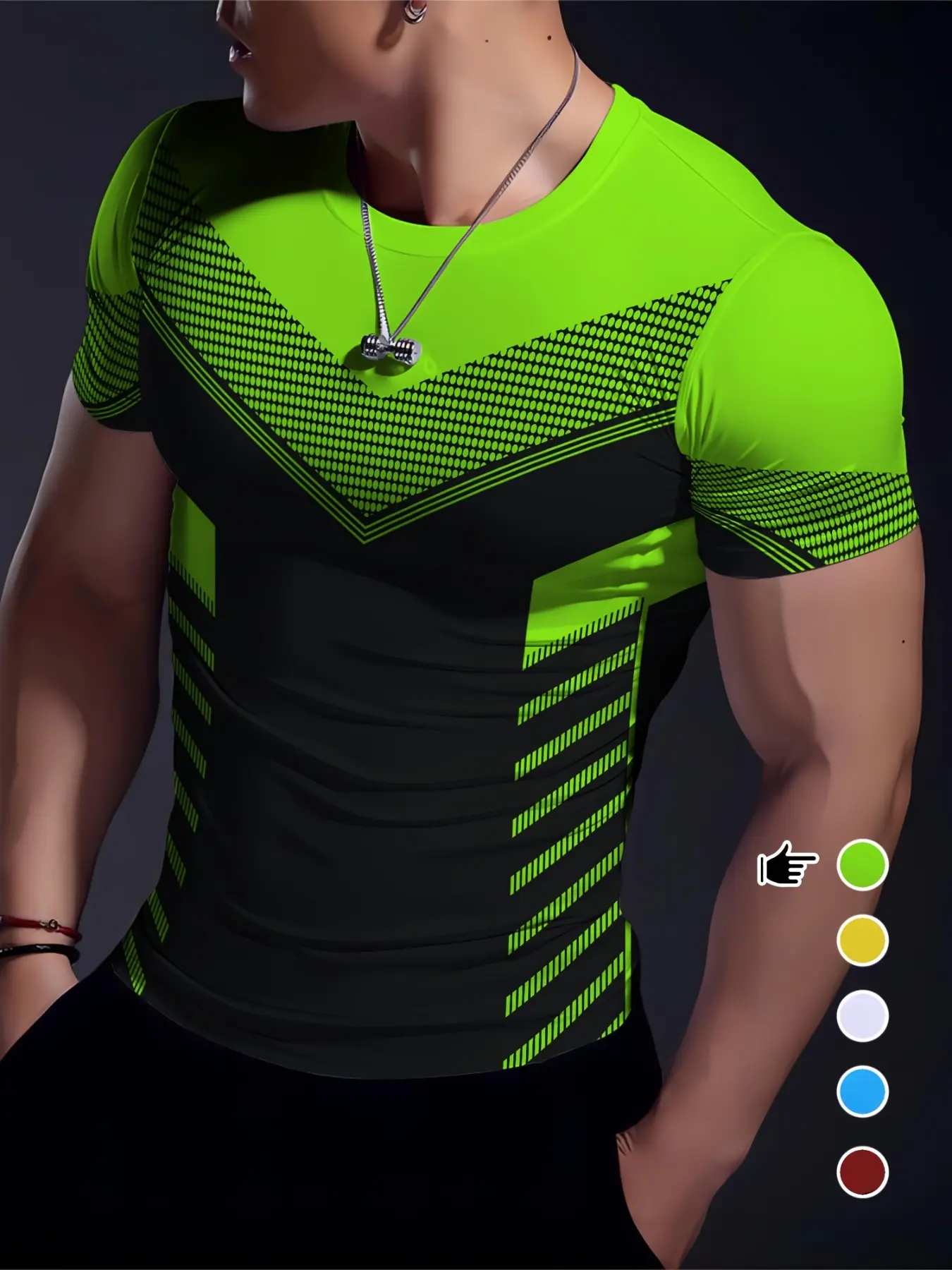 Men's Digital Mechanical Pattern Sporty Casual T-Shirt, High Stretch Comfortable Short Sleeve Round Neck Sportswear Top, Athletic Clothes for Summer Fitness & Vacation, Athletic Sports Clothing