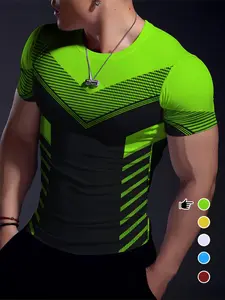 Men's Digital Mechanical Pattern Sporty Casual T-Shirt, High Stretch Comfortable Short Sleeve Round Neck Sportswear Top for Summer Fitness & Vacation, Athletic Sports Clothing