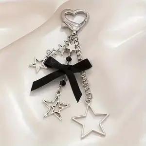 Black Classic Sweet And Cool Style Unique Bow Keychain Niche Card Holder Pendant Punk Girl Bag Accessory
