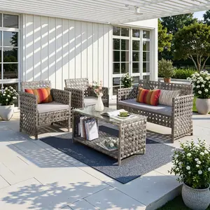 ALTRIGUS Outdoor Patio Furniture Set, 4 Seats Outdoor Sectional with Coffee Table, Patio Conversation Sets with Upgraded Armrests and Cushions for Backyard, Garden and Poolside
