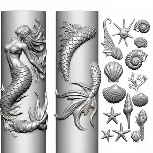 Mermaid & Ocean Elements Silicone Nail Art Mold 3D Embossed Mermaid Tail Seashell Starfish Coral UV Gel Polish Stamping Mold for DIY Nail Art