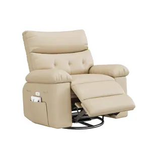 Manual Recliner Chair, 360 Degree Swivel Single Sofa, Pu Leather Cozy Lounge Chair, Wide Single Recliner Chair with Side Pocket for Living Room, Nursery, Office, Bedroom