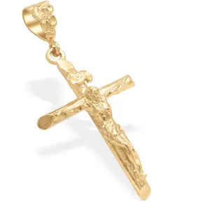 Gold Large Crucifix Necklace for Men - 14k Heavy Plated Gold, 5mm French Rope Chain, Lifetime Replacement Guarantee