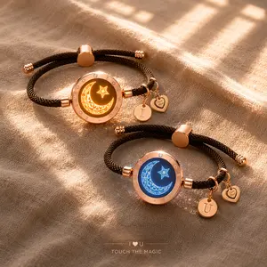 TOTWOO Long Distance Touch Bracelets for Couples, Family & Friends, Matching Moon Bracelets with I LOVE U Letter Charm, Smart Connection Jewelry, Anniversary, Birthday, Christmas Gifts for Women and Men