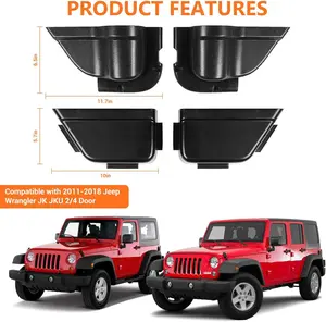 Front & Rear Door Side Insert Storage Box, Door Organizer Pockets for 2011-2018 Jeep Wrangler JK JKU 2/4 Door, 4Pcs Black Interior Storage Expansion Accessories(Upgraded Version)