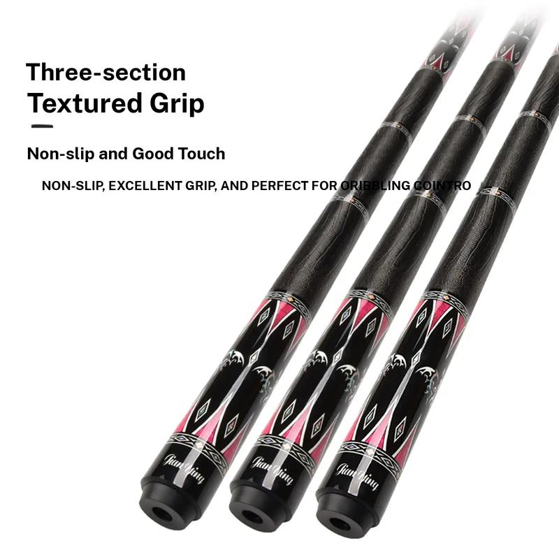JIAN YING New carbon fiber 1/2 billiard cue Strong stability High performance Pool cue. It features a 58 inch, 11.5/12.5 millimeter cue tip. Comes with cue case + leather tip + gloves + towel + chalk+extended handle