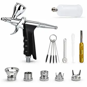 Trigger Handle Airbrush Kit, 0.3mm Precision Airbrush Gun with 5 Interchangeable Nozzle Caps, Metal Cup, Detachable Bottle & Cleaning Tools for Model Painting, Crafts, Nail Art, Cake Decorating and DIY Artwork