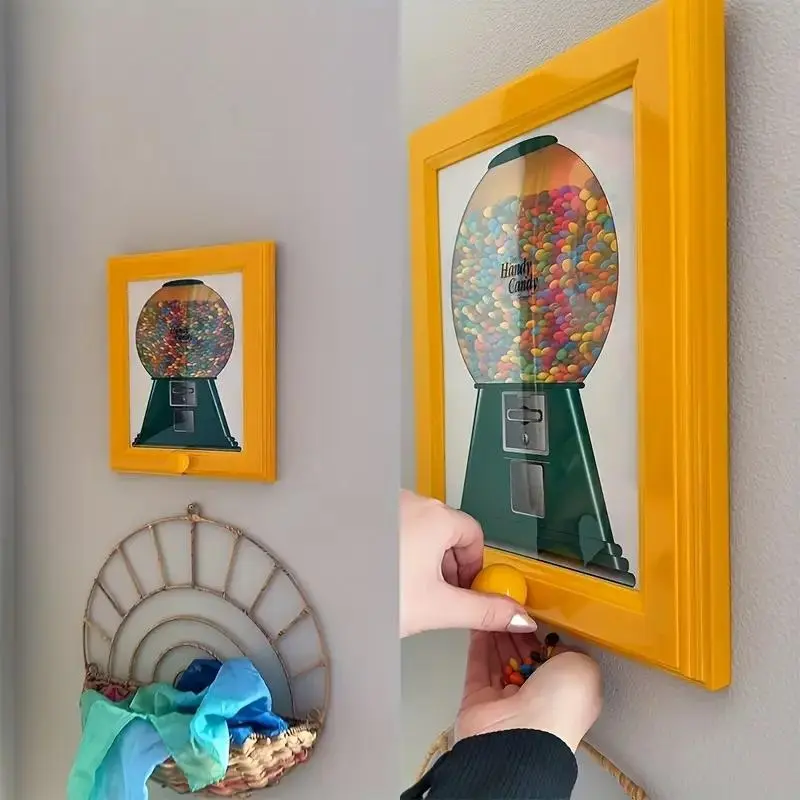 Wall-mounted candy dispenser & photo frame — creative snack holder for kids & pets, distributes candies & nuts easily, unique Christmas gift idea