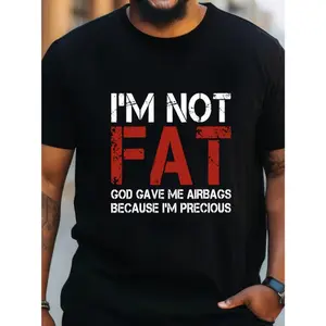 Plus Size Men'S T-Shirt, I'M Not Fat Print, Summer Trendy Short Sleeve Tees For Male, Big & Tall