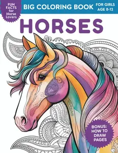 Big Horse Coloring Book for girls age 8-12.: Beautiful horses, unique images, horse crafts. Perfect gift for kids. (Animal Fun Book with Facts | Gift for Kids | Stocking Stuffers), Paperback