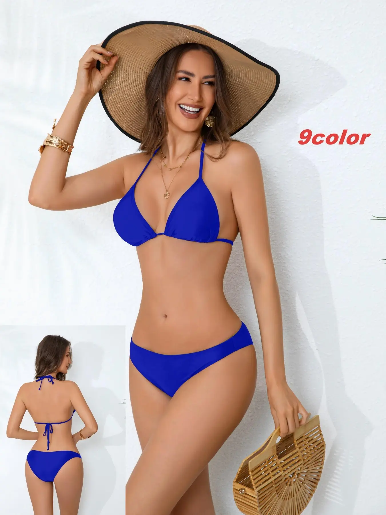 Women's Plain Bikini Set Top Triangle Shape, Pants Triangle Shorts, Sporty Style, All Seasons, Summer Swimsuit, Bikini Swimwear, No Ca Prop 65