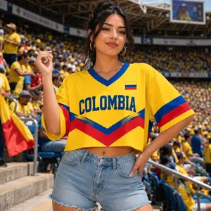 Custom Colombia Soccer Croptop Jersey, Personalized Name Number Football Crop Tee, Women Game Day Fan Shirt, Colombia Sports Top