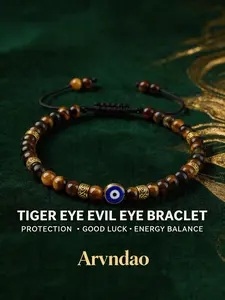 Evil Eye Bracelet Protection - Natural Tiger Eye Adjustable Macrame Amulet Jewelry
