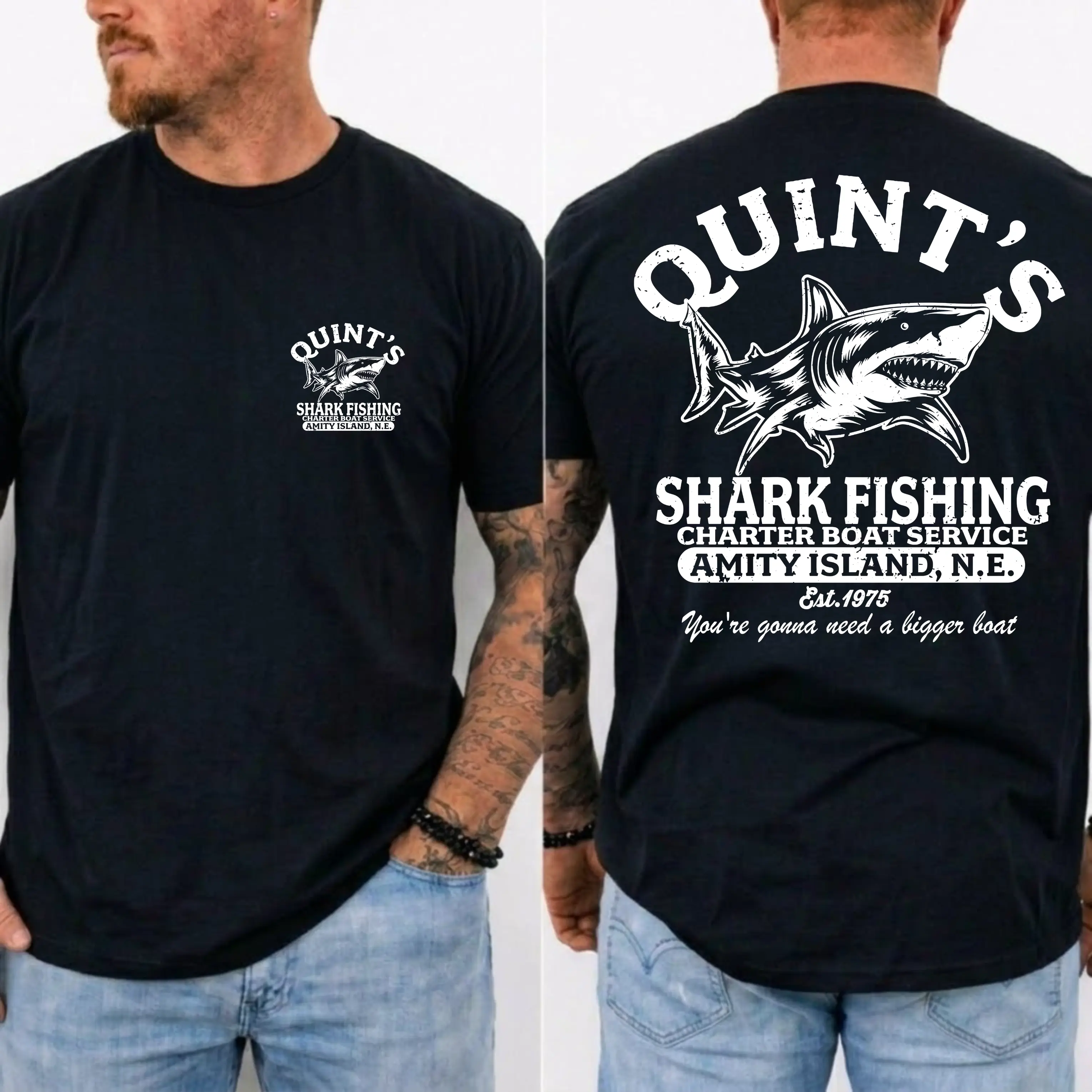 Quint's Shark Fishing Shirt, You're gonna need a bigger boat Tee, Charter Boat Service T-Shirt, Vintage 70s Movie TShirt, MADE IN USA