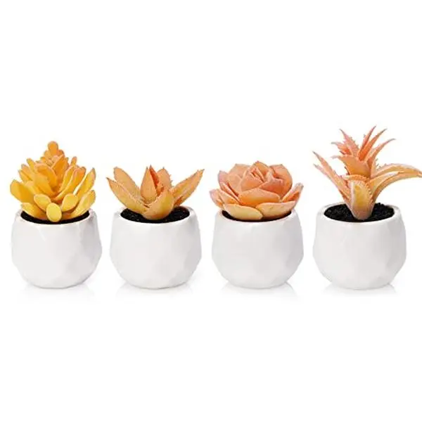 Tiita Artificial Faux Succulents in Pots, Mini Orange Fake Plants for Women Desk, Small Realistic Faux Succulents for Home Office Accessories Window Sill Bathroom Bedroom 4 Set, Orange