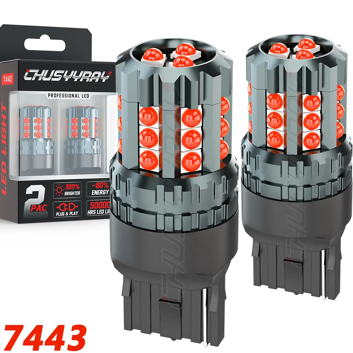 CHUSYYRAY 7443/7440/7444/4014 T20 Red Blinking LED Brake Tail Light Parking Bulbs, 360° Beam Angle, Dustproof & Waterproof, 2-Pack Led Backlights