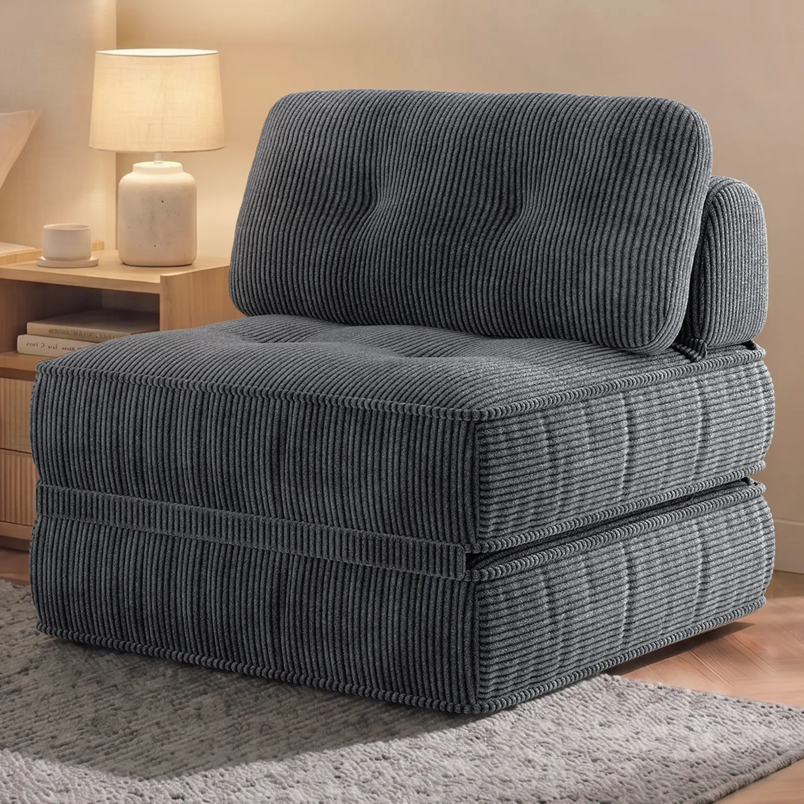 [SummerSale] Sikaic Folding Sofa Bed Lounge Chair with Pillows for Living Room, Easy Assembly, Boneless Couches, Modular Multi-Functional Armchair for Bedroom, Home Office, Corduroy Family Couch, Home Furniture, Dorm Essentials