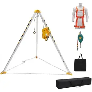 Confined Space Tripod Kit, Heavy Duty Rescue Tripod Lifting Hoist,1200 Ibs Lifting Winch,7' Adjustable Legs,98' Cable & 33' Fall Protection, Steel Fall Arrest Kits with Harness Blower and Storage Bag