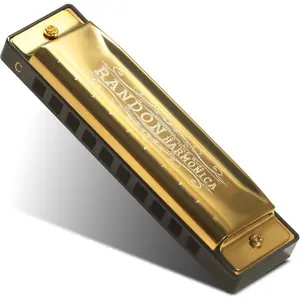 Golden Harmonica Key of C with Case, 10 Holes 20  Diatonic Harmonicas Mouth Organ, Blues Harmonica for Adults//Professional Players/Beginners,  Style Harmonica, as a