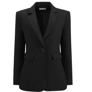 INSPIRE CHIC Women's One Button Notched Lapel Long Sleeve Full Lined Flap Pocket Semi Formal Suit Jacket Blazer XX-Large Black