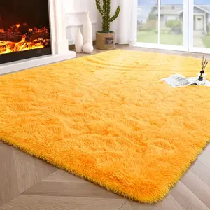 Soft Fluffy Bedroom Rug - Plush Shaggy Furry Rug for Kids, Nursery, Living Room - Cozy Modern Floor Carpet for Boys & Girls, 4x5.3 Feet, Orange