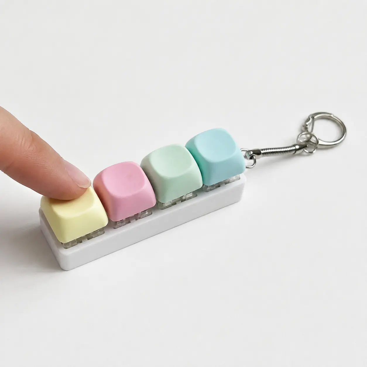Pastel Keyboard Clicker Keychain, 4 Button Fidget Toy with Silent and Clicky Modes, Portable Stress Relief Gift for Adults