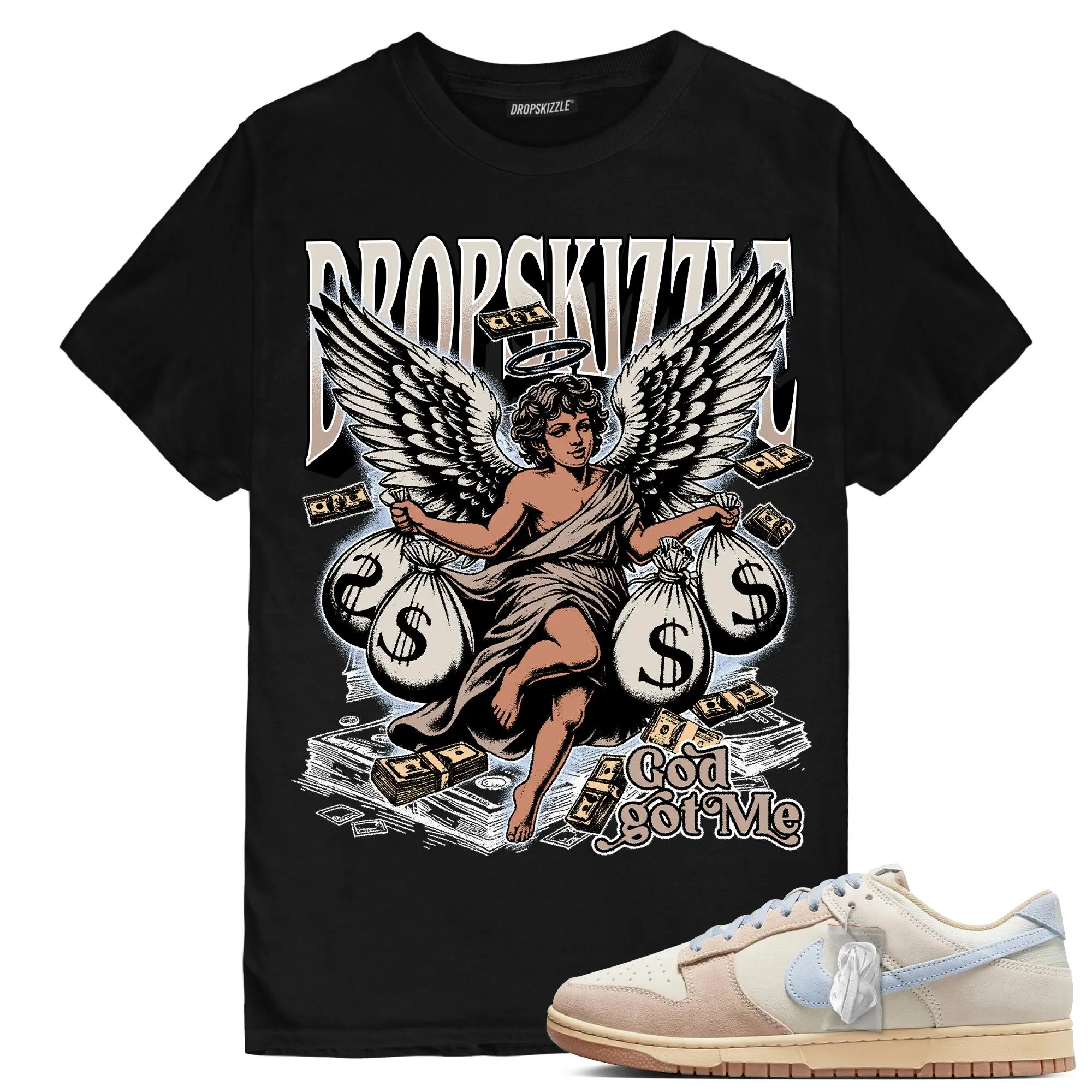 DropSkizzle God Got Me Graphic Tee - Shirt to Match Sanddrift Light Armory Blue Sneakers, Cotton